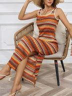 Gestreepte gebreide maxi -jurk