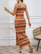 Gestreepte gebreide maxi -jurk