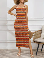Gestreepte gebreide maxi -jurk