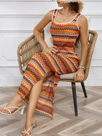 Gestreepte gebreide maxi -jurk